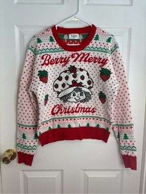 "Berry Merry" Christmas Sweater - Red & White Strawberry Shortcake